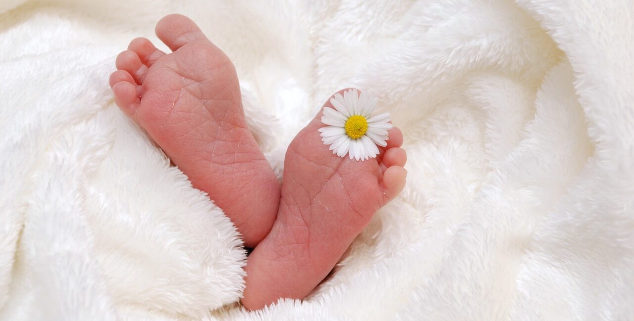 Babyfüße mit Blume, Geburtsplan erstellen